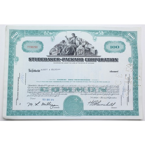 1958 Studebaker-Packard Corporation Stock Certificate - Y198290 - 100 Shares