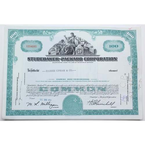 1958 Studebaker-Packard Corporation Stock Certificate - Y204685 - 100 Shares