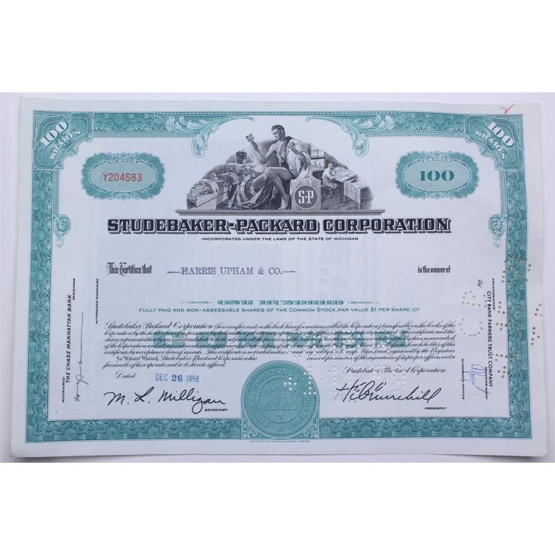 1958 Studebaker-Packard Corporation Stock Certificate - Y204683 - 100 Shares