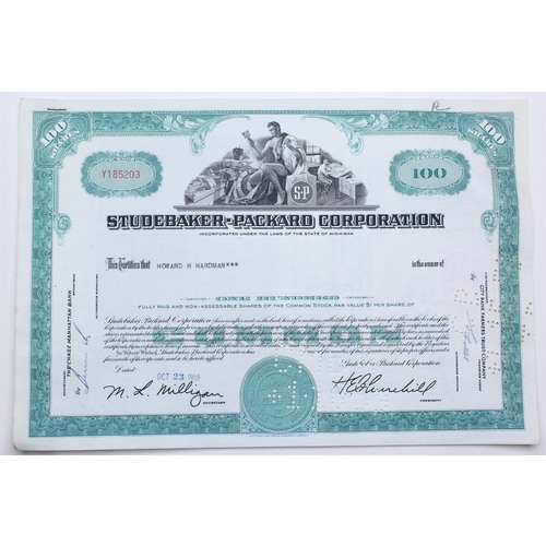 1958 Studebaker-Packard Corporation Stock Certificate - Y185203 - 100 Shares