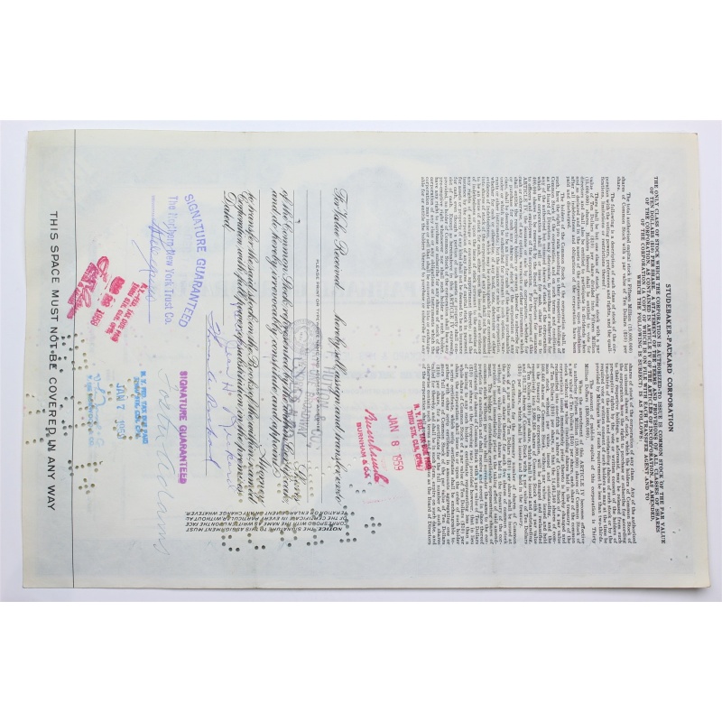 1954 Studebaker-Packard Corporation Stock Certificate - Y37319 - 100 Shares