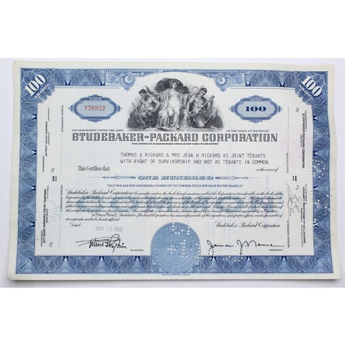1956 Studebaker-Packard Corporation Stock Certificate - Y76922 - 100 Shares