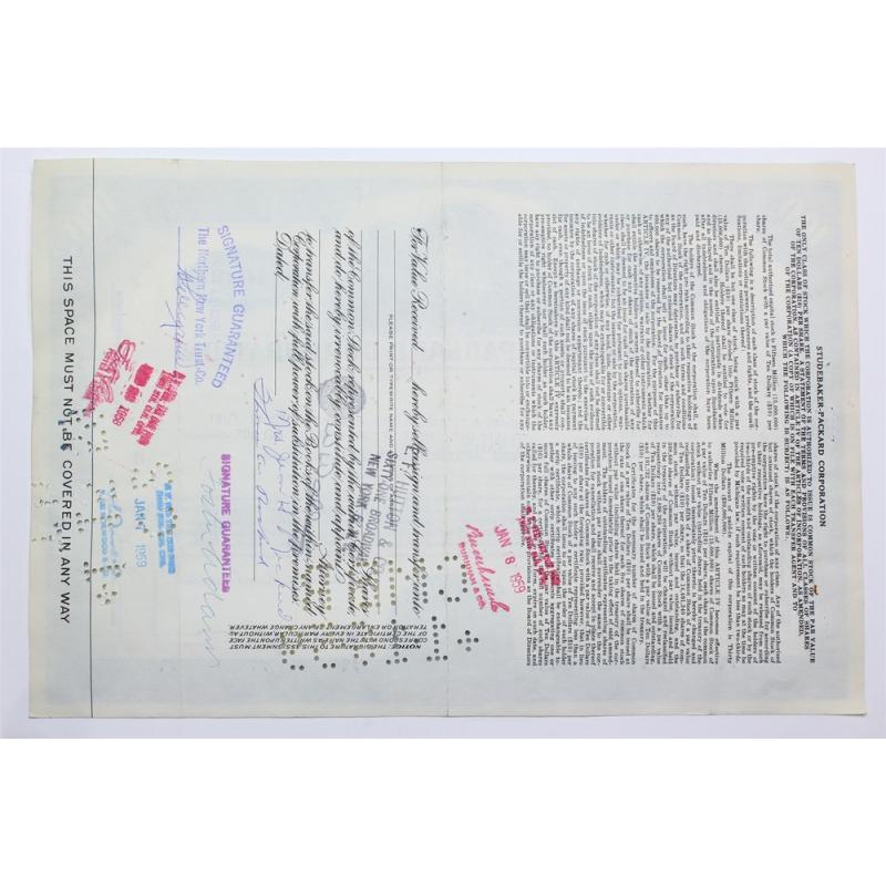 1956 Studebaker-Packard Corporation Stock Certificate - Y76923 - 100 Shares
