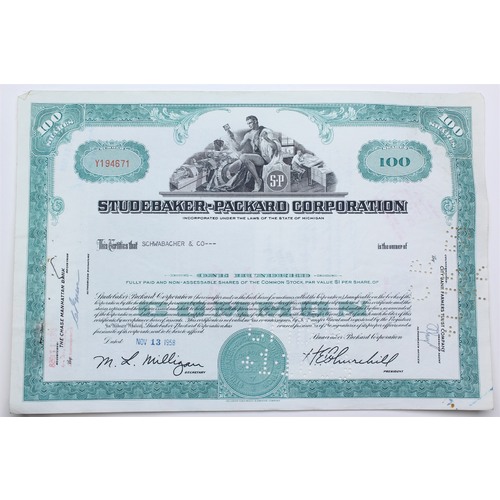 1958 Studebaker-Packard Corporation Stock Certificate - Y194671 - 100 Shares