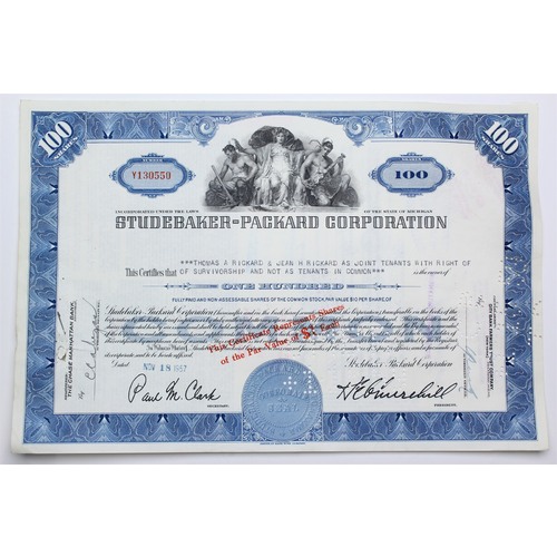 1957 Studebaker-Packard Corporation Stock Certificate - Y130550 - 100 Shares