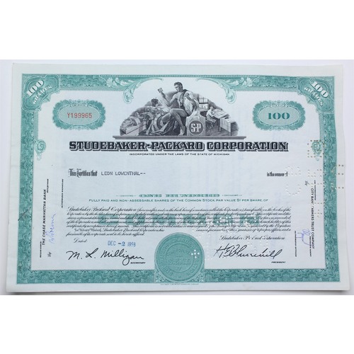 1958 Studebaker-Packard Corporation Stock Certificate - Y199965 - 100 Shares