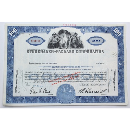 1958 Studebaker-Packard Corporation Stock Certificate - Y161714 - 100 Shares