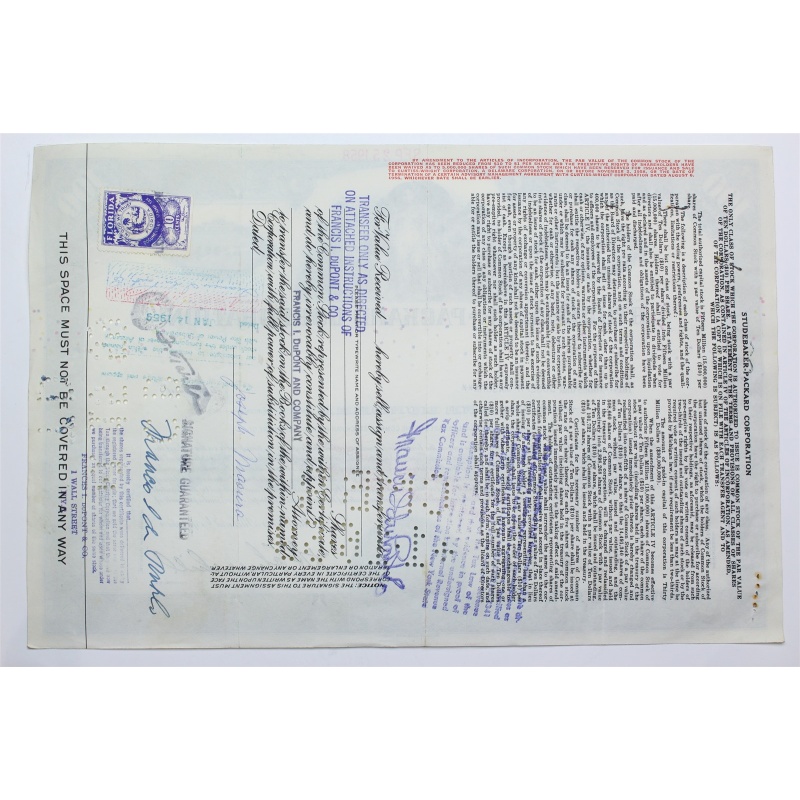 1958 Studebaker-Packard Corporation Stock Certificate - Y161714 - 100 Shares