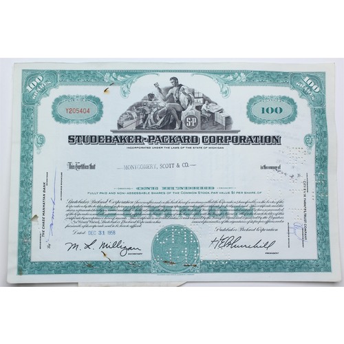 1958 Studebaker-Packard Corporation Stock Certificate - Y205404 - 100 Shares