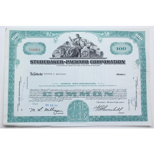 1958 Studebaker-Packard Corporation Stock Certificate - Y194914 - 100 Shares