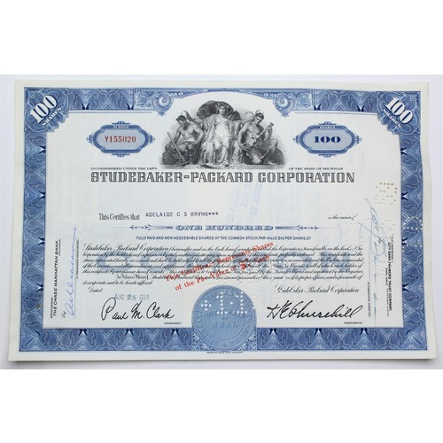 1958 Studebaker-Packard Corporation Stock Certificate - Y155020 - 100 Shares