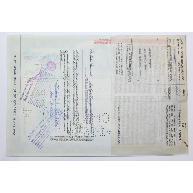 1958 Studebaker-Packard Corporation Stock Certificate - Y134951 - 100 Shares