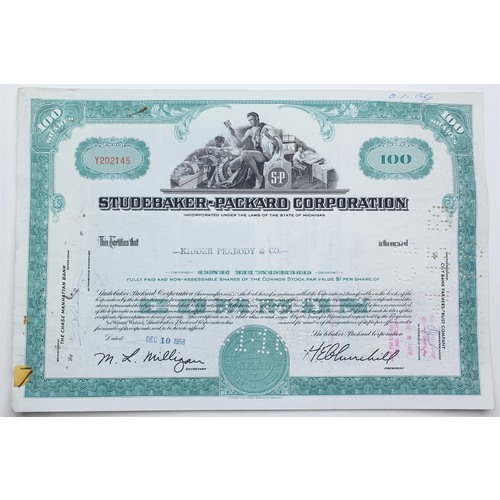 1958 Studebaker-Packard Corporation Stock Certificate - Y202145 - 100 Shares