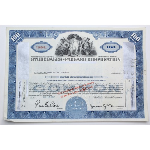 1957 Studebaker-Packard Corporation Stock Certificate - Y105671 - 100 Shares
