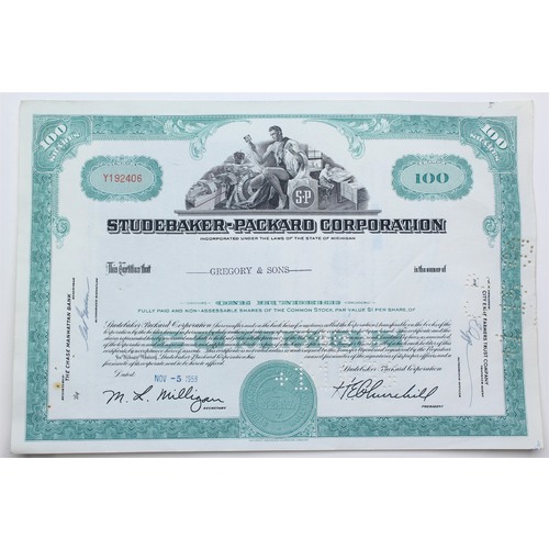 1958 Studebaker-Packard Corporation Stock Certificate - Y192406 - 100 Shares