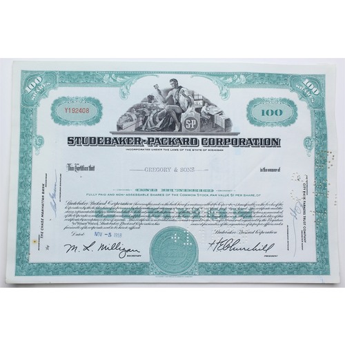 1958 Studebaker-Packard Corporation Stock Certificate - Y192408 - 100 Shares