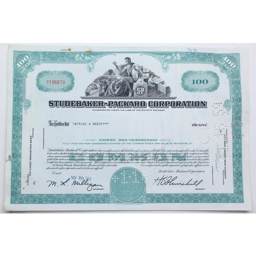 1958 Studebaker-Packard Corporation Stock Certificate - Y196879 - 100 Shares