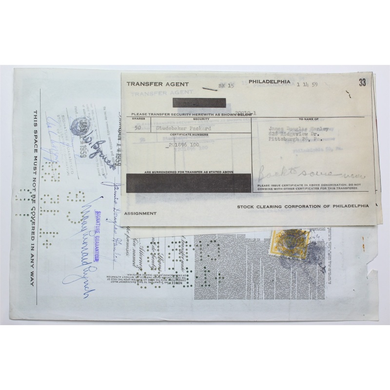 1958 Studebaker-Packard Corporation Stock Certificate - Y201896 - 100 Shares