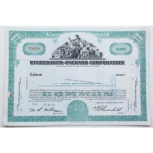 1958 Studebaker-Packard Corporation Stock Certificate - Y190674 - 100 Shares