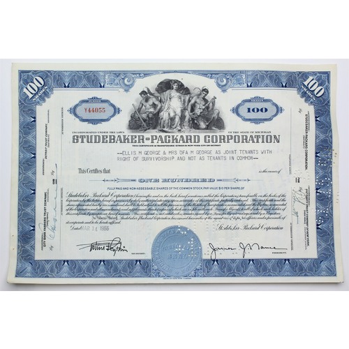1955 Studebaker-Packard Corporation Stock Certificate - Y44055 - 100 Shares