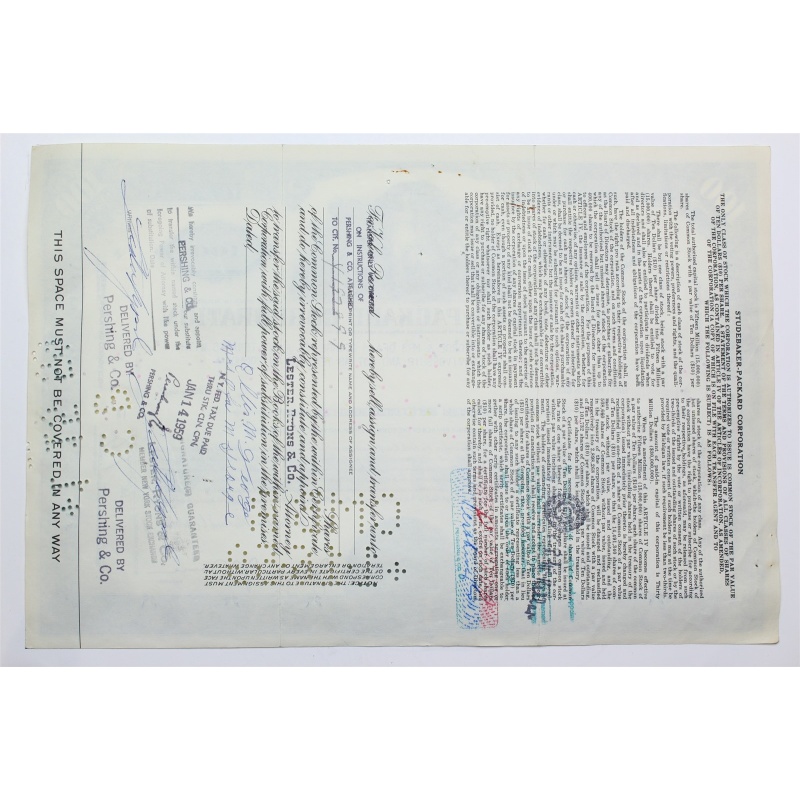 1955 Studebaker-Packard Corporation Stock Certificate - Y44055 - 100 Shares