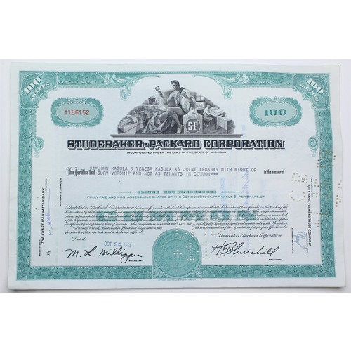 1958 Studebaker-Packard Corporation Stock Certificate - Y186152 - 100 Shares