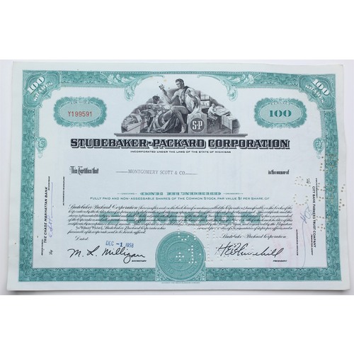 1958 Studebaker-Packard Corporation Stock Certificate - Y199591 - 100 Shares