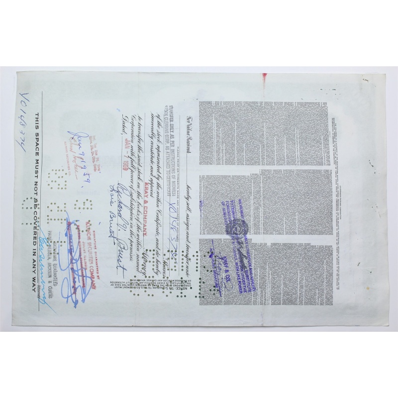 1958 Studebaker-Packard Corporation Stock Certificate - Y189527 - 100 Shares