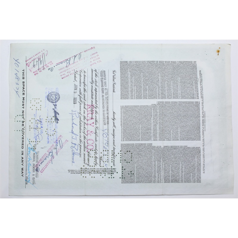 1958 Studebaker-Packard Corporation Stock Certificate - Y192834 - 100 Shares