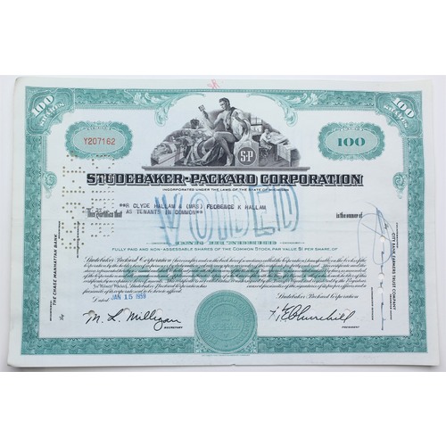 1959 Studebaker-Packard Corporation Stock Certificate - Y207162 - 100 Shares