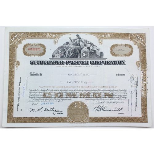 1959 Studebaker-Packard Corporation Stock Certificate - Y0160273 - 25 Shares