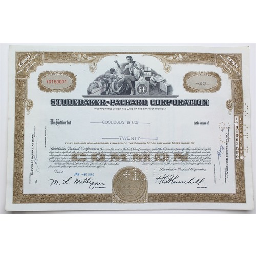 1959 Studebaker-Packard Corporation Stock Certificate - Y0160001 - 20 Shares