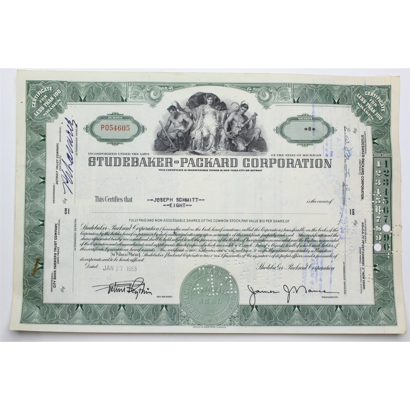 1955 Studebaker-Packard Corporation Stock Certificate - P054605 - 8 Shares