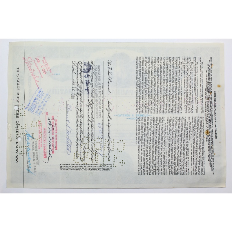 1955 Studebaker-Packard Corporation Stock Certificate - P039621 - 4 Shares