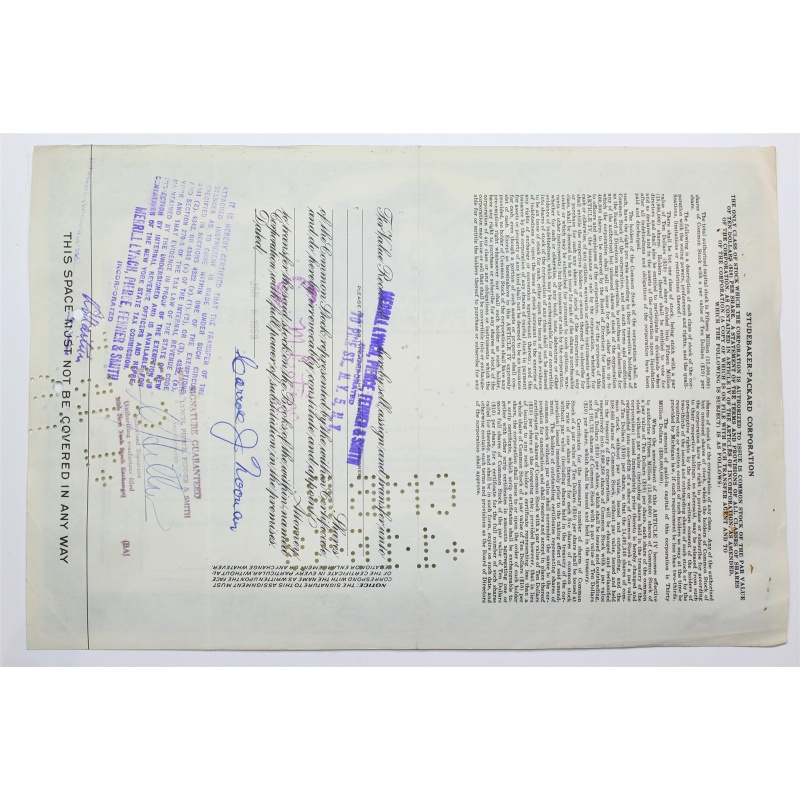 1955 Studebaker-Packard Corporation Stock Certificate - Y043645 - 15 Shares