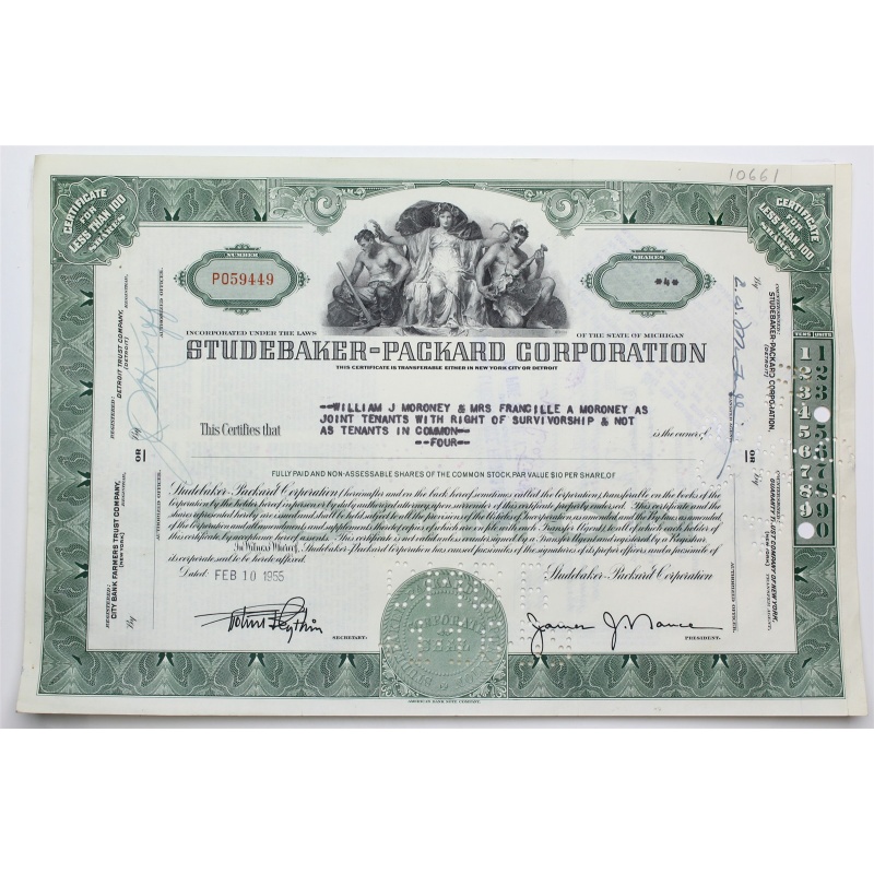 1955 Studebaker-Packard Corporation Stock Certificate - P059449 - 4 Shares