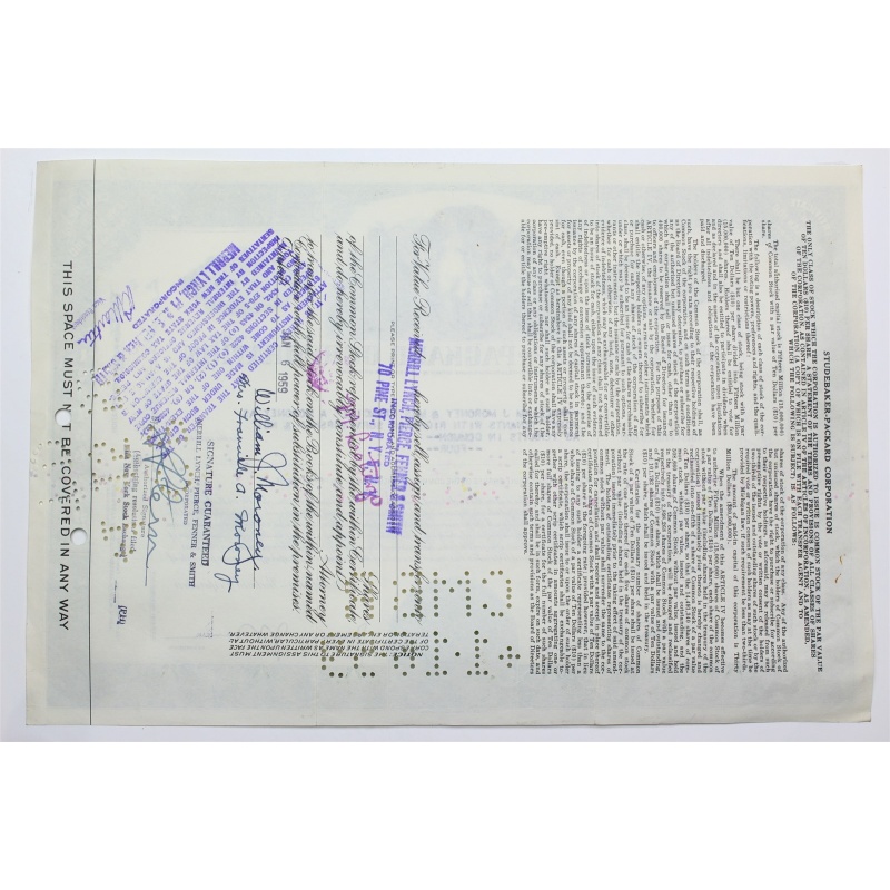 1955 Studebaker-Packard Corporation Stock Certificate - P059449 - 4 Shares