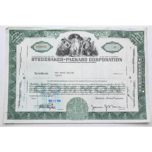 1956 Studebaker-Packard Corporation Stock Certificate - Y074805 - 20 Shares