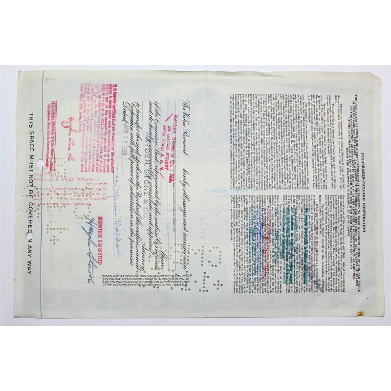 1955 Studebaker-Packard Corporation Stock Certificate - P046099 - 20 Shares