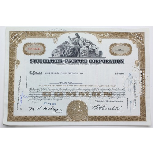 1958 Studebaker-Packard Corporation Stock Certificate - Y0154743 - 12 Shares