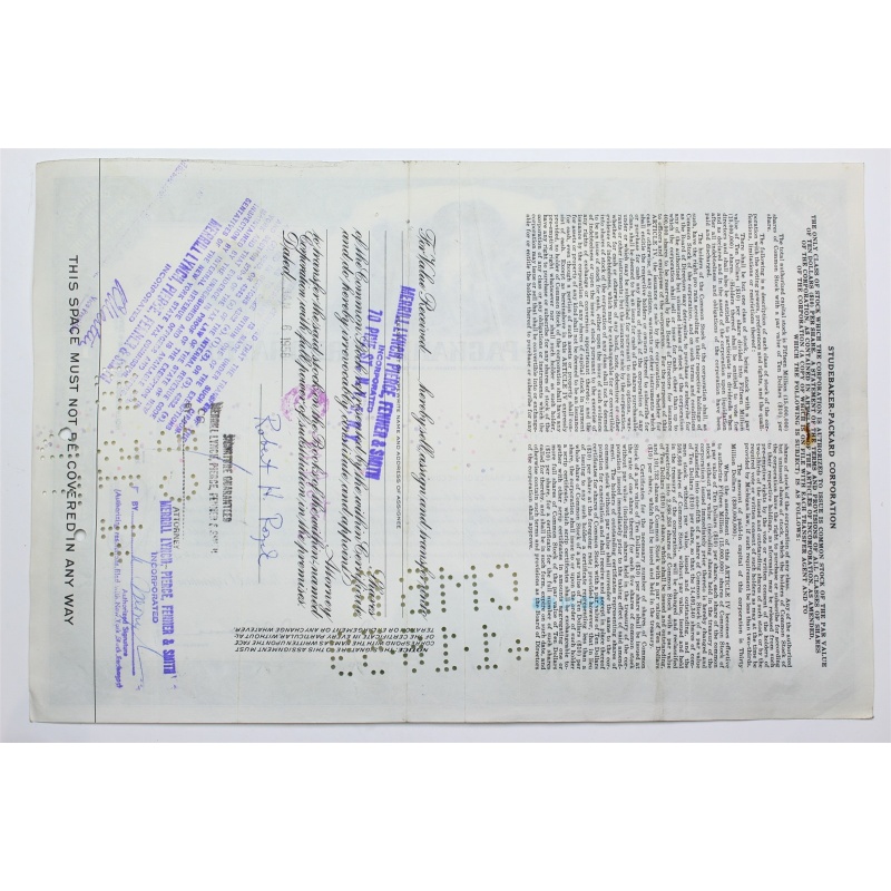 1956 Studebaker-Packard Corporation Stock Certificate - Y074251 - 5 Shares