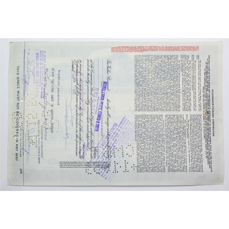 1958 Studebaker-Packard Corporation Stock Certificate - Y0137755 - 30 Shares