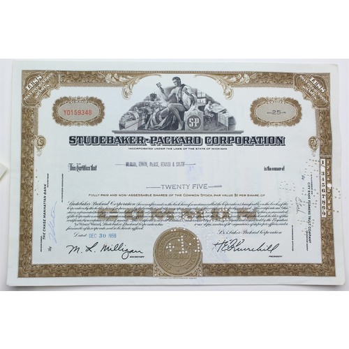 1958 Studebaker-Packard Corporation Stock Certificate - Y0159348 - 25 Shares