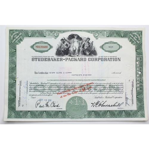 1958 Studebaker-Packard Corporation Stock Certificate - Y0139400 - 25 Shares