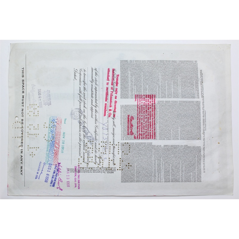 1958 Studebaker-Packard Corporation Stock Certificate - Y0154183 - 3 Shares