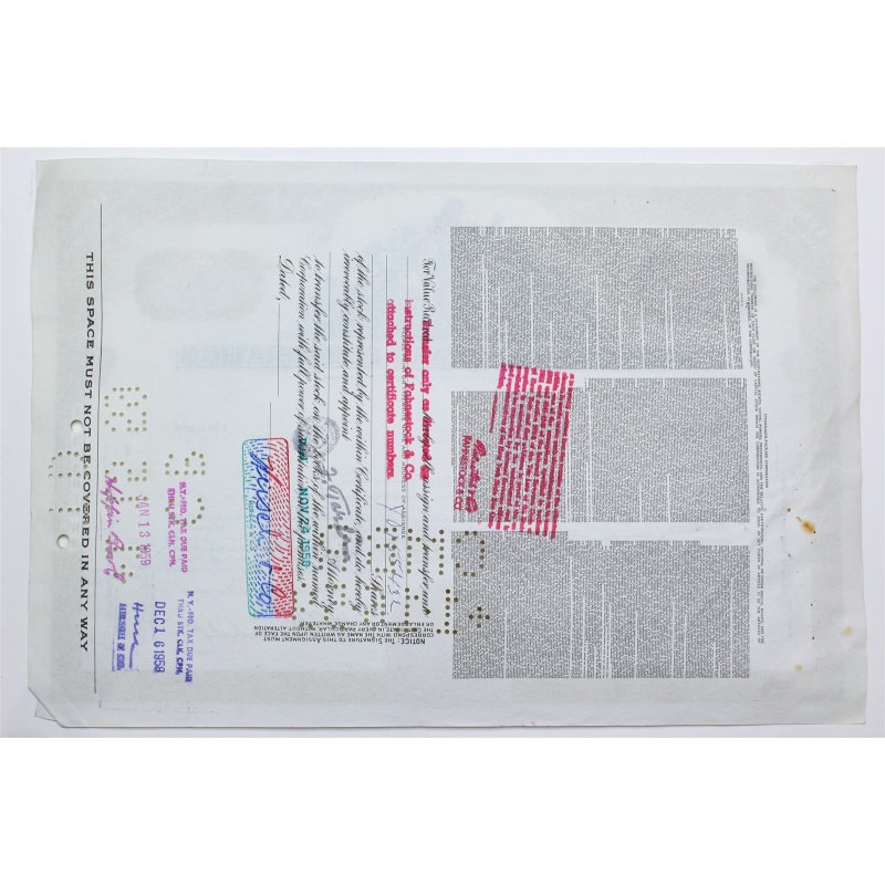 1958 Studebaker-Packard Corporation Stock Certificate - Y0152433 - 20 Shares