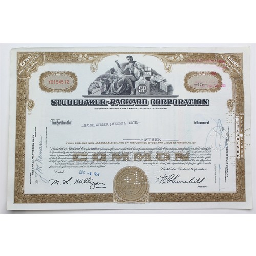 1958 Studebaker-Packard Corporation Stock Certificate - Y0154572 - 15 Shares