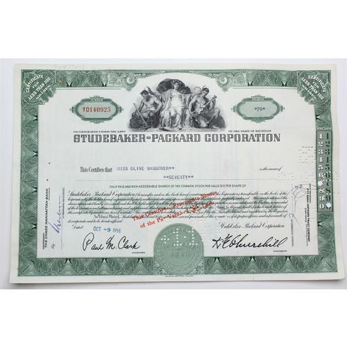1958 Studebaker-Packard Corporation Stock Certificate - Y0140925 - 70 Shares