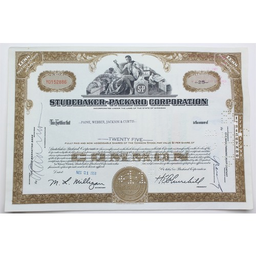 1958 Studebaker-Packard Corporation Stock Certificate - Y0152886 - 25 Shares