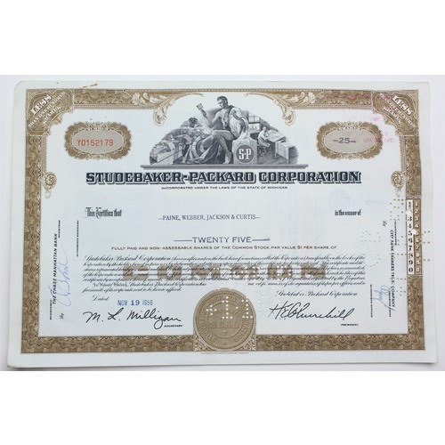 1958 Studebaker-Packard Corporation Stock Certificate - Y0152179 - 25 Shares